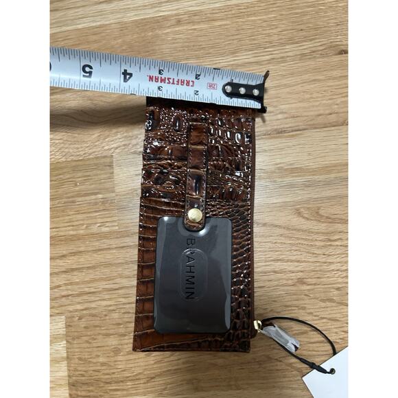 Brahmin Card Case Pecan Brown Melbourne Wallet Croc-Embossed Leather Brown - Picture 6 of 7